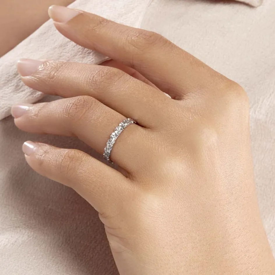 Hot Histoire d'Or Alliance Fleur Diamantee Ruban Plat or blanc