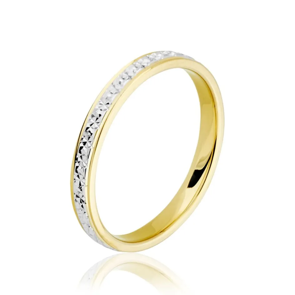 Clearance Histoire d'Or Alliance Grain De Folie Diamantee Ruban Plat Or Bicolore