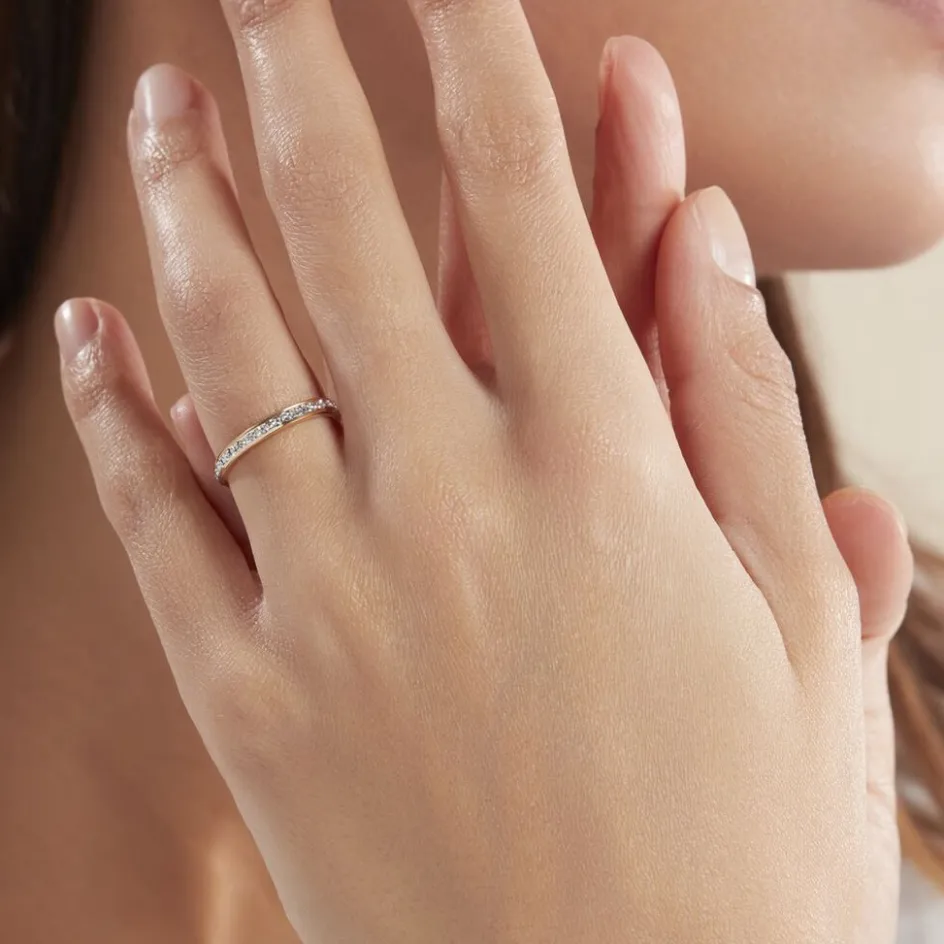 Clearance Histoire d'Or Alliance Grain De Folie Diamantee Ruban Plat Or Bicolore