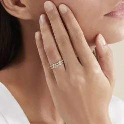 Best Histoire d'Or Alliance Grain De Folie Diamantee Ruban Plat Or Bicolore