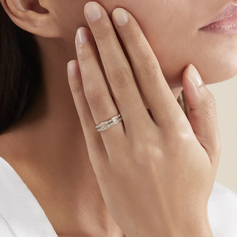 Best Histoire d'Or Alliance Grain De Folie Diamantee Ruban Plat Or Bicolore