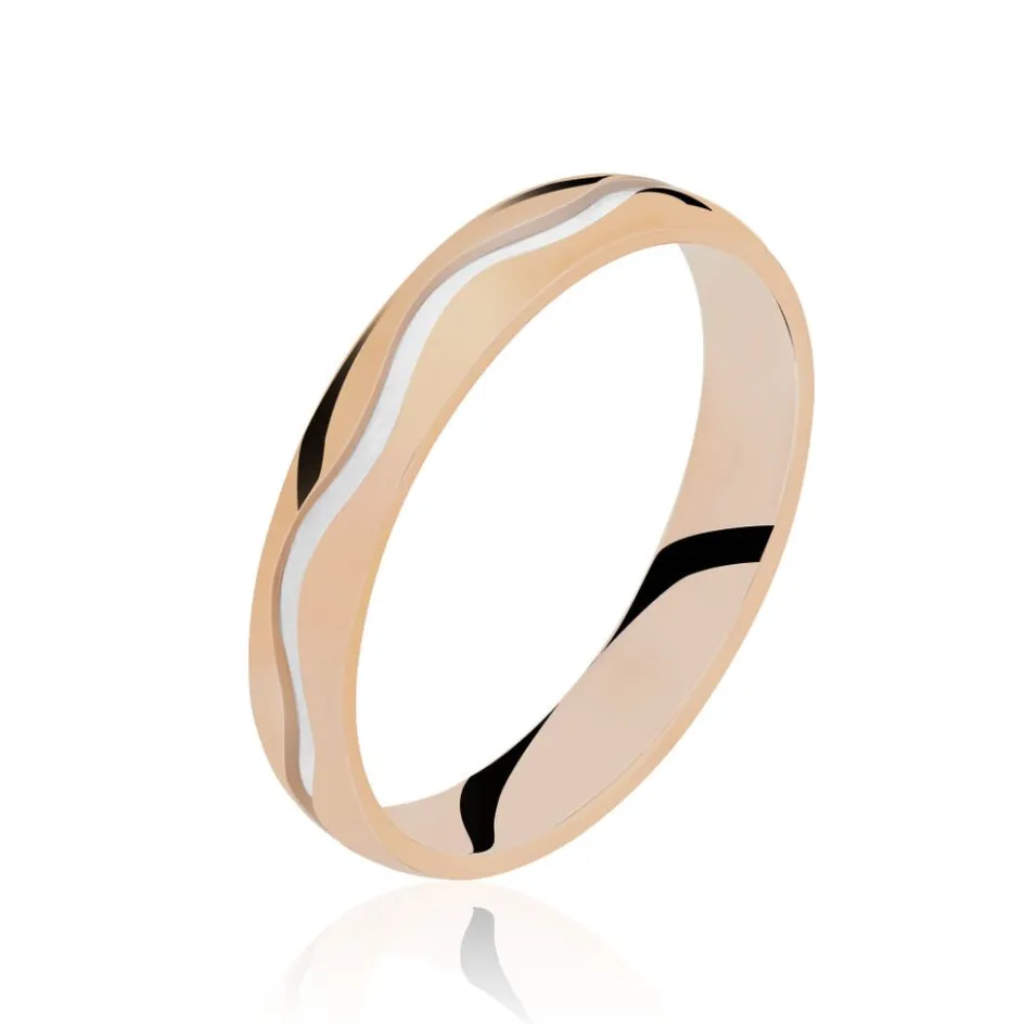 Clearance Histoire d'Or Alliance Vague Ruban Plat Or Bicolore