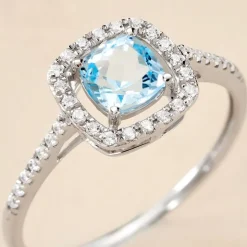 Histoire d'Or Bague Adrienna Or Blanc Topaze Oxyde De Zirconium or blanc topaze bleu sky