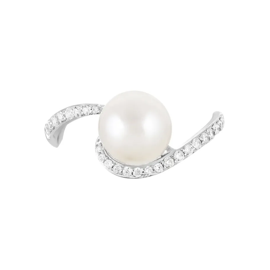 Best Histoire d'Or Bague Aricie Or Blanc Oxyde De Zirconium Et Perle De Culture
