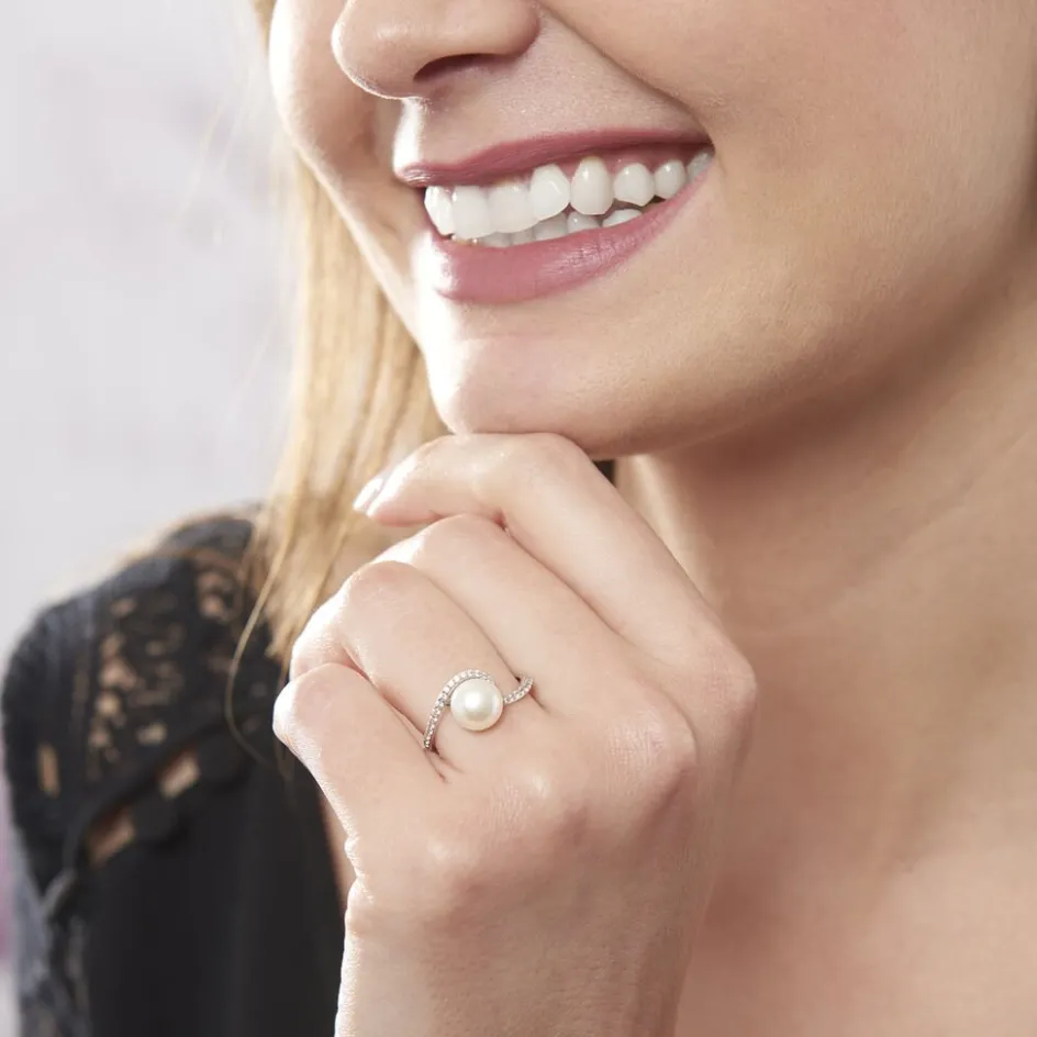 Best Histoire d'Or Bague Aricie Or Blanc Oxyde De Zirconium Et Perle De Culture