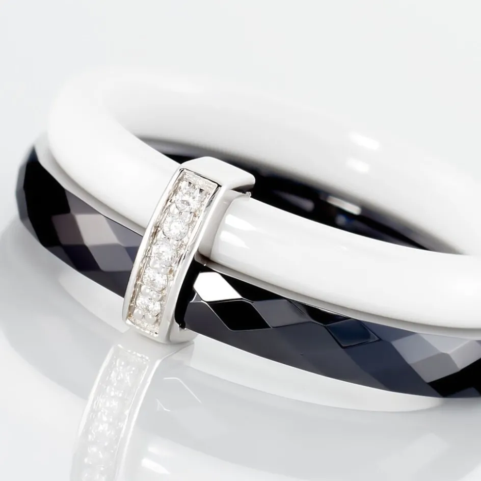 Best Histoire d'Or Bague Barette Bicolore Ceramique Argent Blanc Oxyde De Zirconium