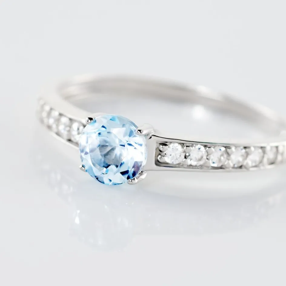 Online Histoire d'Or Bague Carrol Or Blanc Topaze Oxyde De Zirconium or blanc topaze bleu