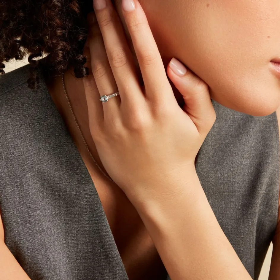 Online Histoire d'Or Bague Carrol Or Blanc Topaze Oxyde De Zirconium or blanc topaze bleu