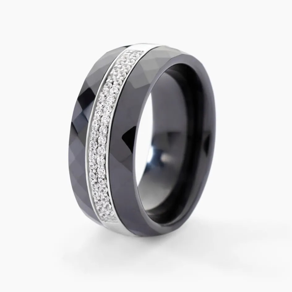 Clearance Histoire d'Or Bague Ceramik Design Argent Blanc Oxyde De Zirconium Et Céramique