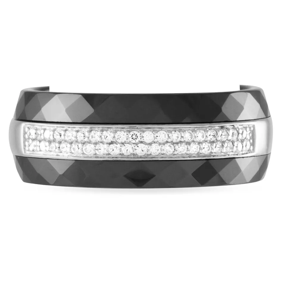 Clearance Histoire d'Or Bague Ceramik Design Argent Blanc Oxyde De Zirconium Et Céramique