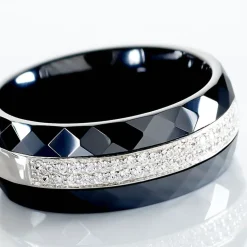 Clearance Histoire d'Or Bague Ceramik Design Argent Blanc Oxyde De Zirconium Et Céramique