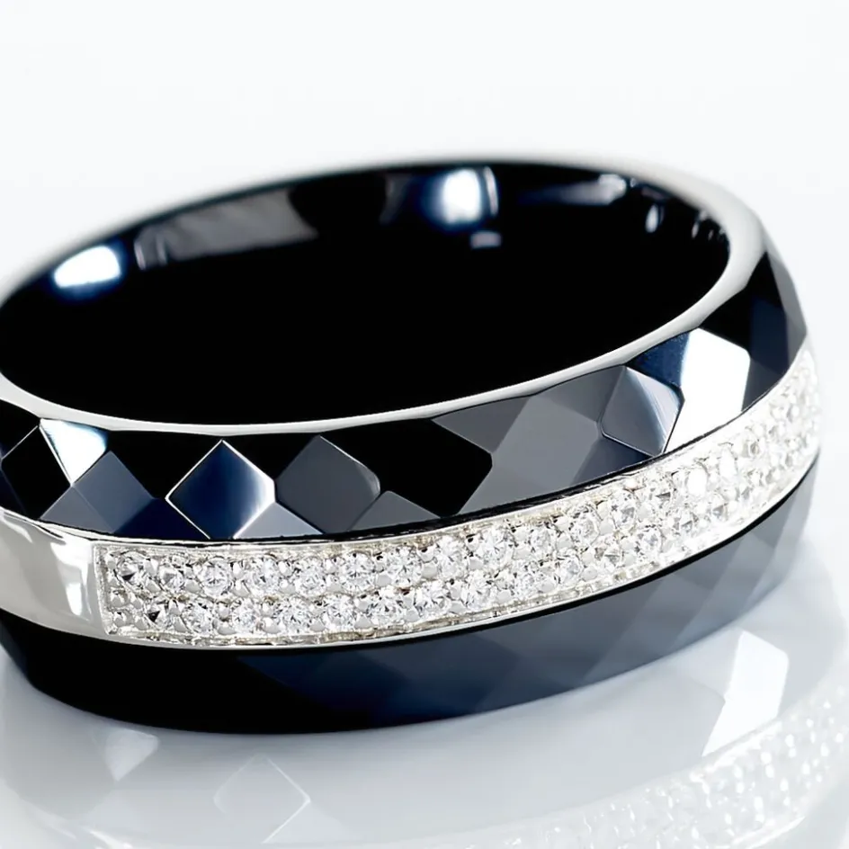 Clearance Histoire d'Or Bague Ceramik Design Argent Blanc Oxyde De Zirconium Et Céramique
