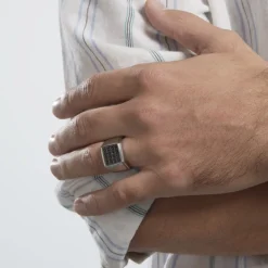 Outlet Histoire d'Or Bague Chevalière Acier Vieillit Teodor Oxydes De Zirconium