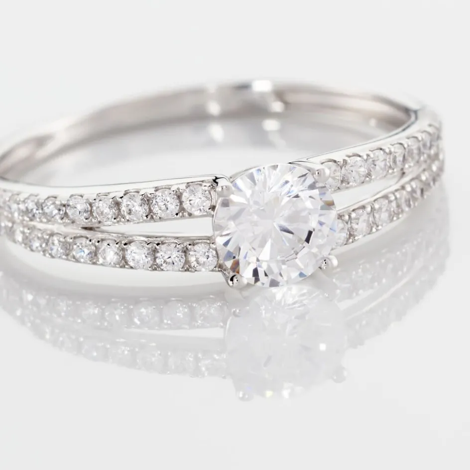 Clearance Histoire d'Or Bague Fina Or Blanc Oxyde De Zirconium