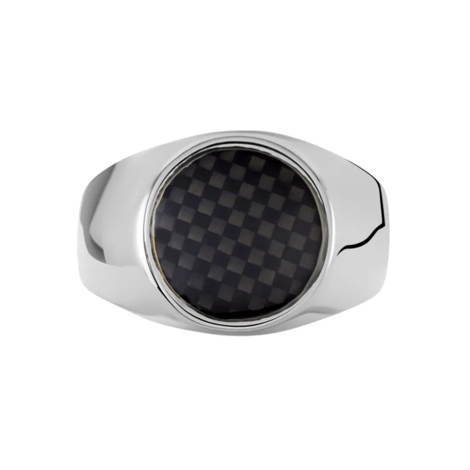 JOURDAN Bague Homme Arecibo Acier Blanc Carbone* Bagues|Bagues Sans Pierre