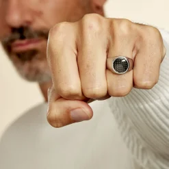 JOURDAN Bague Homme Arecibo Acier Blanc Carbone* Bagues|Bagues Sans Pierre