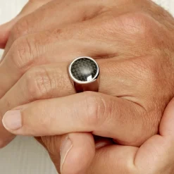 JOURDAN Bague Homme Arecibo Acier Blanc Carbone* Bagues|Bagues Sans Pierre