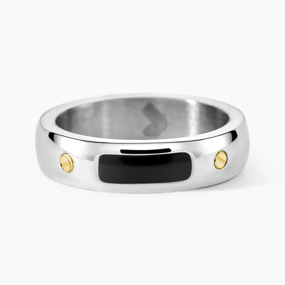 JOURDAN Bague Louka Acier Argenté Onyx* Bagues|Bagues Avec Pierre