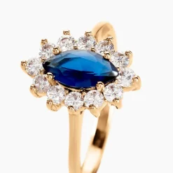 Hot Histoire d'Or Bague Lisea Plaqué Or Jaune Verre Et Oxyde De Zirconium plaqué or jaune verre bleu