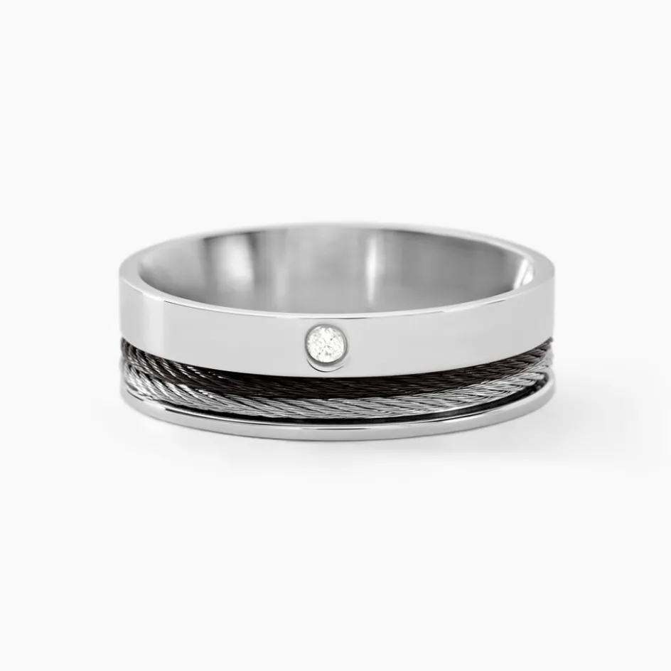 JOURDAN Bague Madine Acier Blanc Diamant