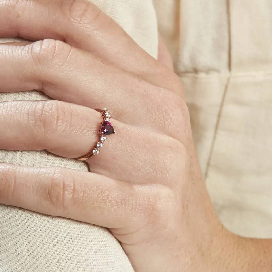 Online Histoire d'Or Bague Solitaire Accompagné Or Rose Samanta Rhodolite