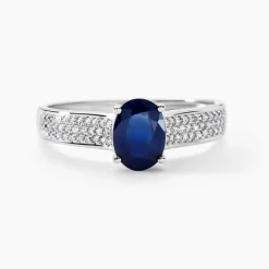 New Histoire d'Or Bague Solitaire Or Blanc Crista Saphir Diamants or blanc saphir