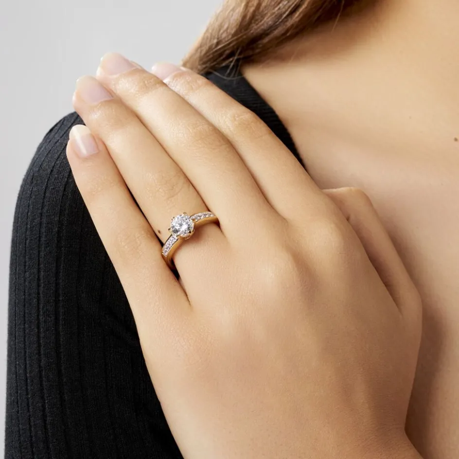 Clearance Histoire d'Or Bague Solitaire Stevie Plaqué Or Jaune Oxyde De Zirconium