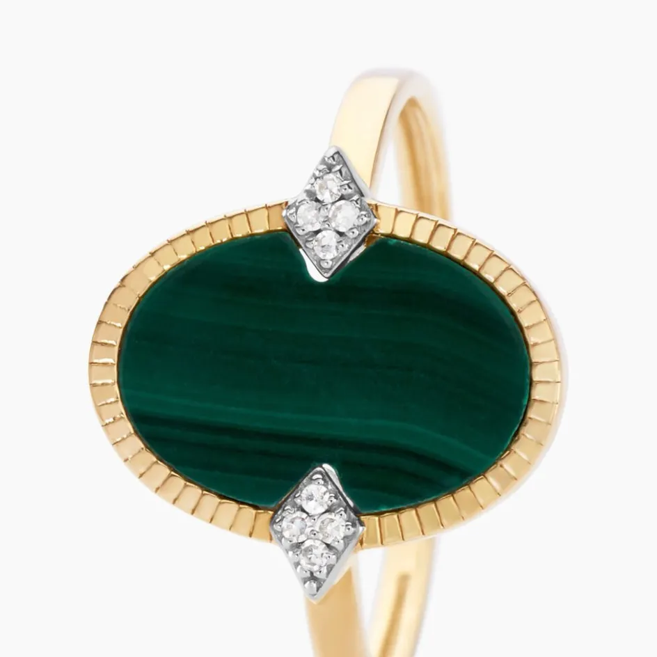 Online Histoire d'Or Bague Tahina Or Jaune Malachite Diamant or jaune malachite vert