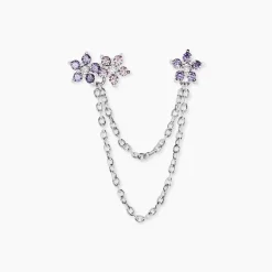 Online Histoire d'Or Bijou D'oreille Unitaire Purple Bloom Argent Blanc Oxyde De Zirconium