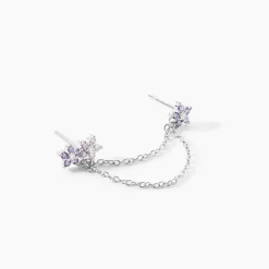 Online Histoire d'Or Bijou D'oreille Unitaire Purple Bloom Argent Blanc Oxyde De Zirconium