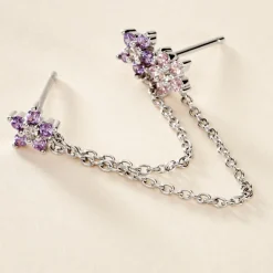 Online Histoire d'Or Bijou D'oreille Unitaire Purple Bloom Argent Blanc Oxyde De Zirconium