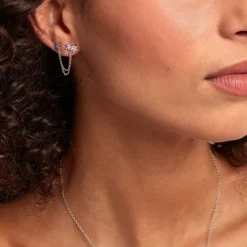 Online Histoire d'Or Bijou D'oreille Unitaire Purple Bloom Argent Blanc Oxyde De Zirconium