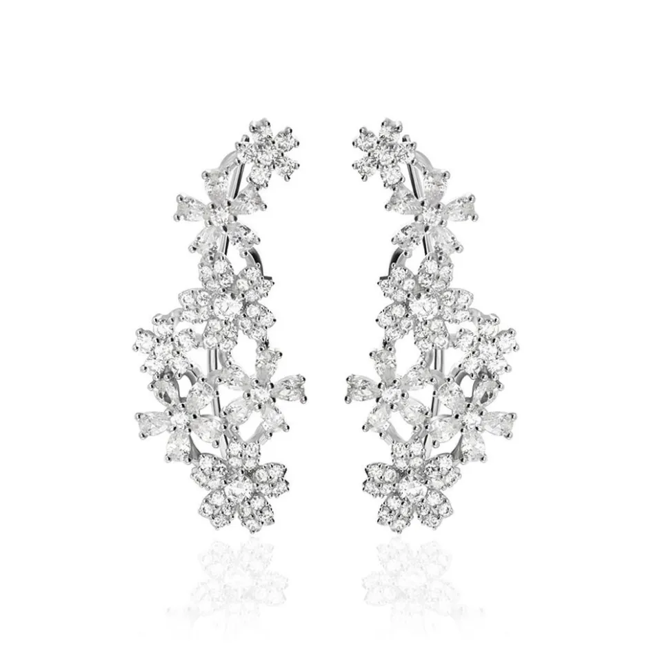 Clearance Histoire d'Or Bijoux D'oreilles Midnight Flower Argent Blanc Oxyde De Zirconium