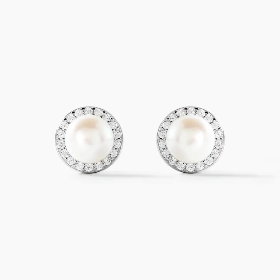 Hot Histoire d'Or Boucles D'oreilles Clips Argent Blanc Valerio Perles Oxydes