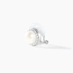 Hot Histoire d'Or Boucles D'oreilles Clips Argent Blanc Valerio Perles Oxydes