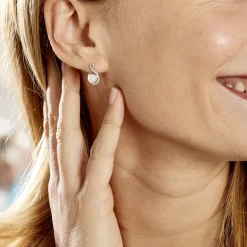 New Histoire d'Or Boucles D'oreilles Davy Or Blanc Perle De Culture Oxyde