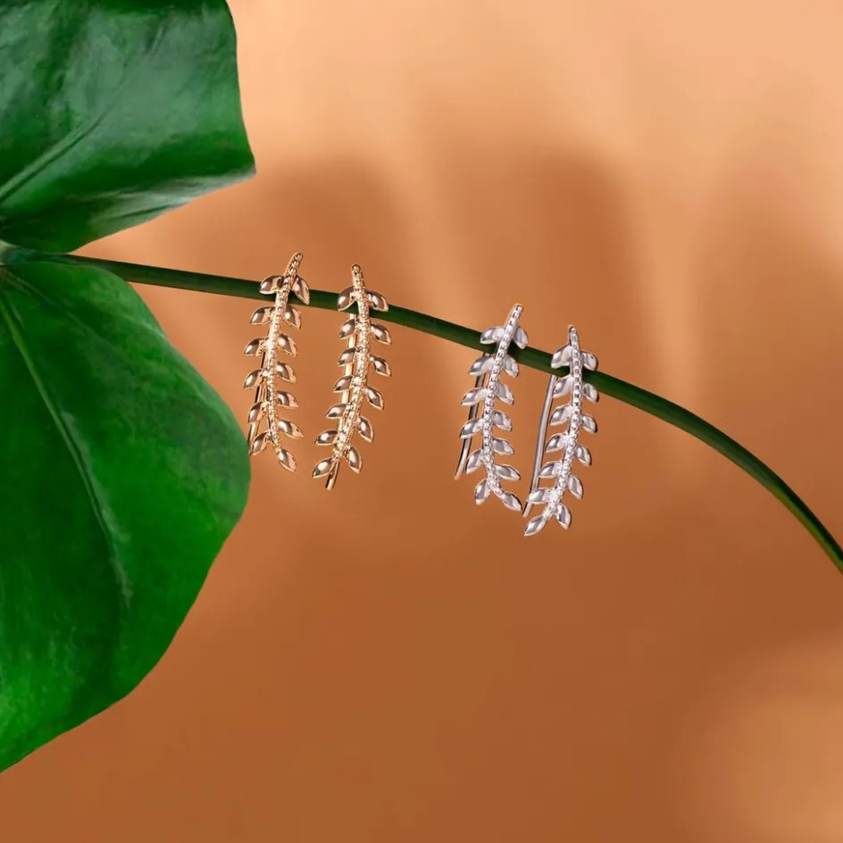 Sale Histoire d'Or Boucles D'oreilles Grimpantes Folia Argent Blanc