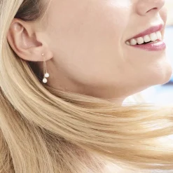 Best Histoire d'Or Boucles D'oreilles Pendantes Carrine 2 Fils Or Jaune Perle De Culture