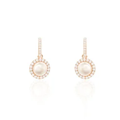 Hot Histoire d'Or Boucles D'oreilles Pendantes Olivia Argent Rose Perle Culture Oxyde