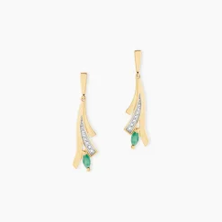 Outlet Histoire d'Or Boucles D'Oreilles Pendantes Usha Or Jaune Emeraude