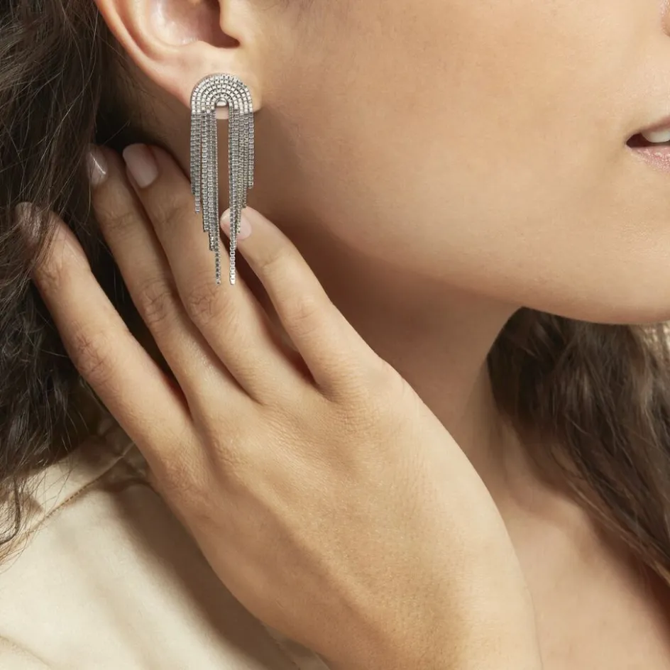 New Histoire d'Or Boucles D'oreilles Pendantes Jakarta Argent Blanc