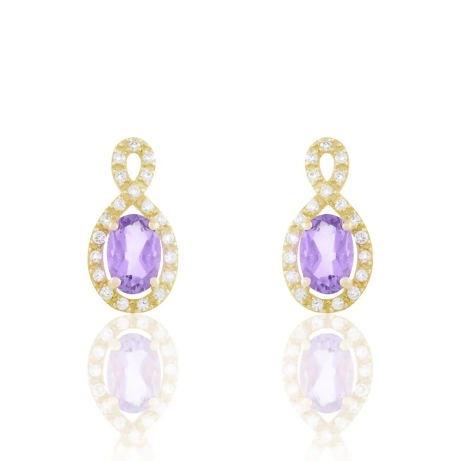 Outlet Histoire d'Or Boucles D'oreilles Pendantes Passion Or Jaune Amethyste Et Oxyde