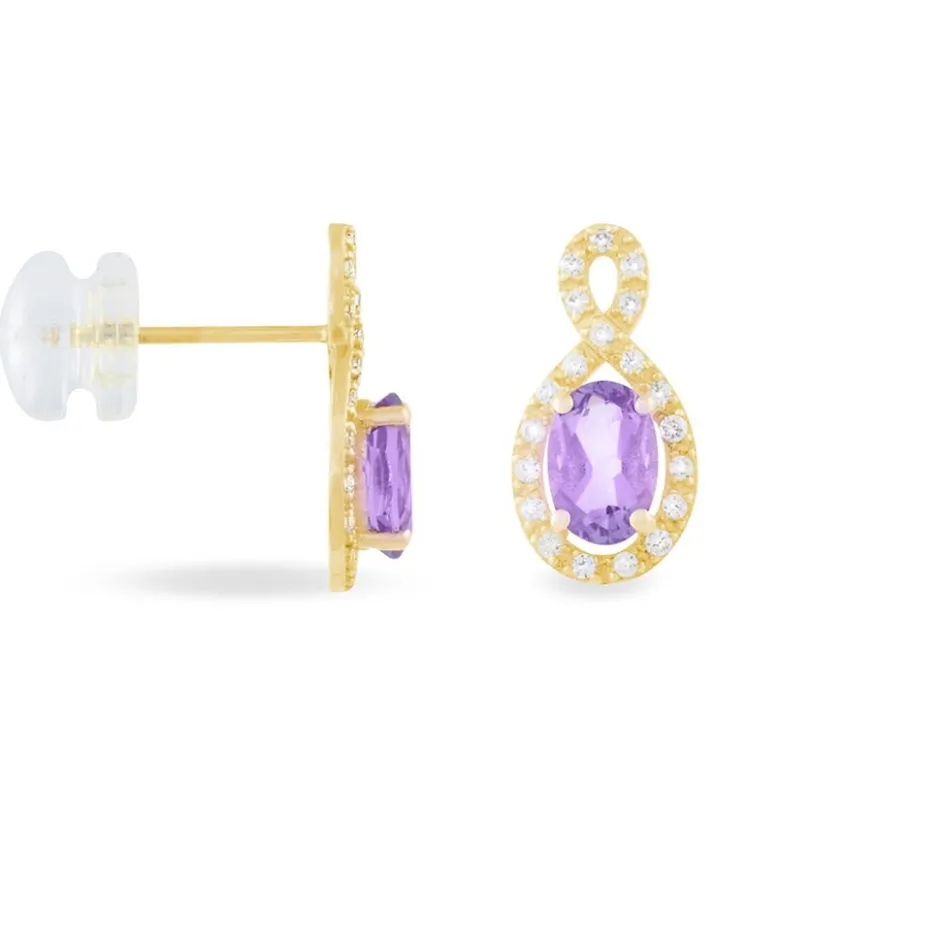 Outlet Histoire d'Or Boucles D'oreilles Pendantes Passion Or Jaune Amethyste Et Oxyde