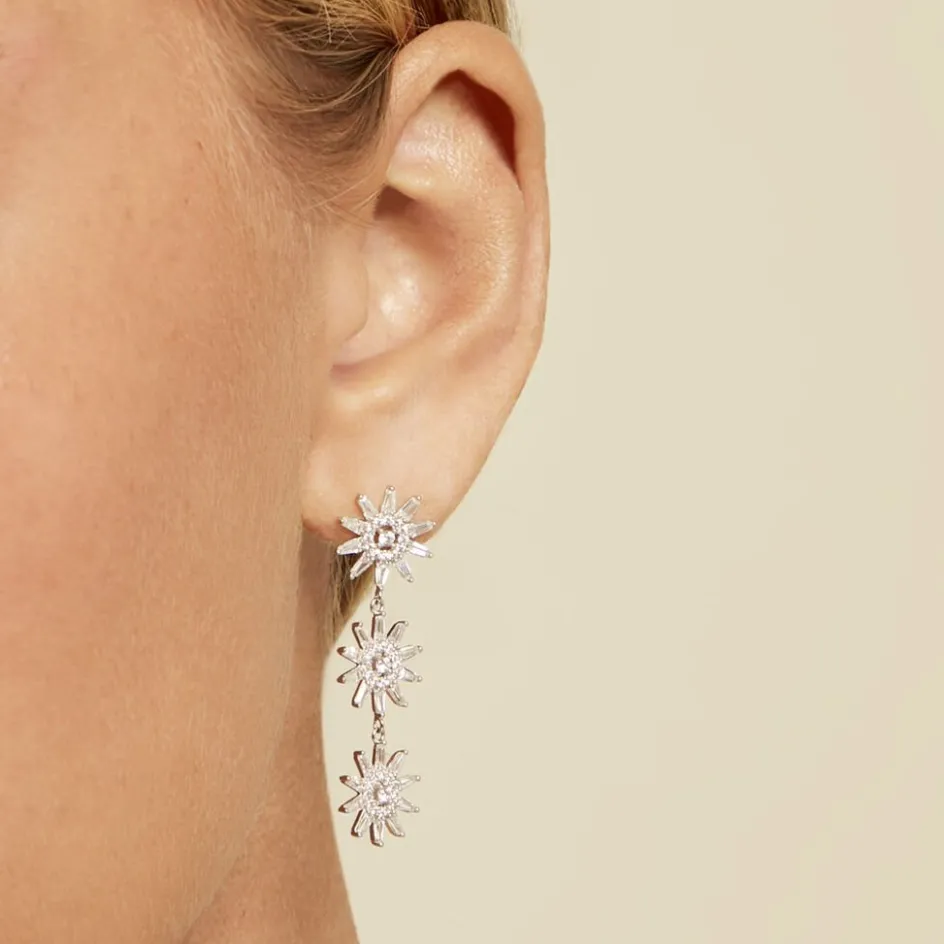 New Histoire d'Or Boucles D'oreilles Pendantes Daisy Argent Blanc Oxyde De Zirconium