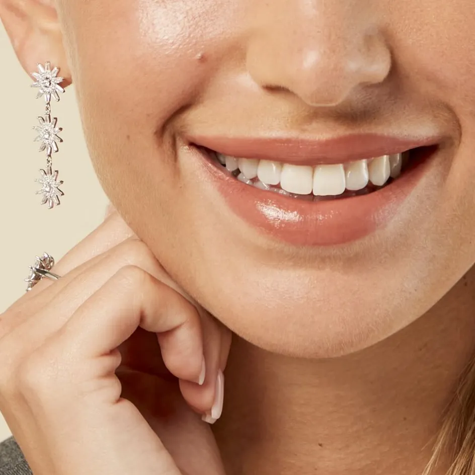 New Histoire d'Or Boucles D'oreilles Pendantes Daisy Argent Blanc Oxyde De Zirconium