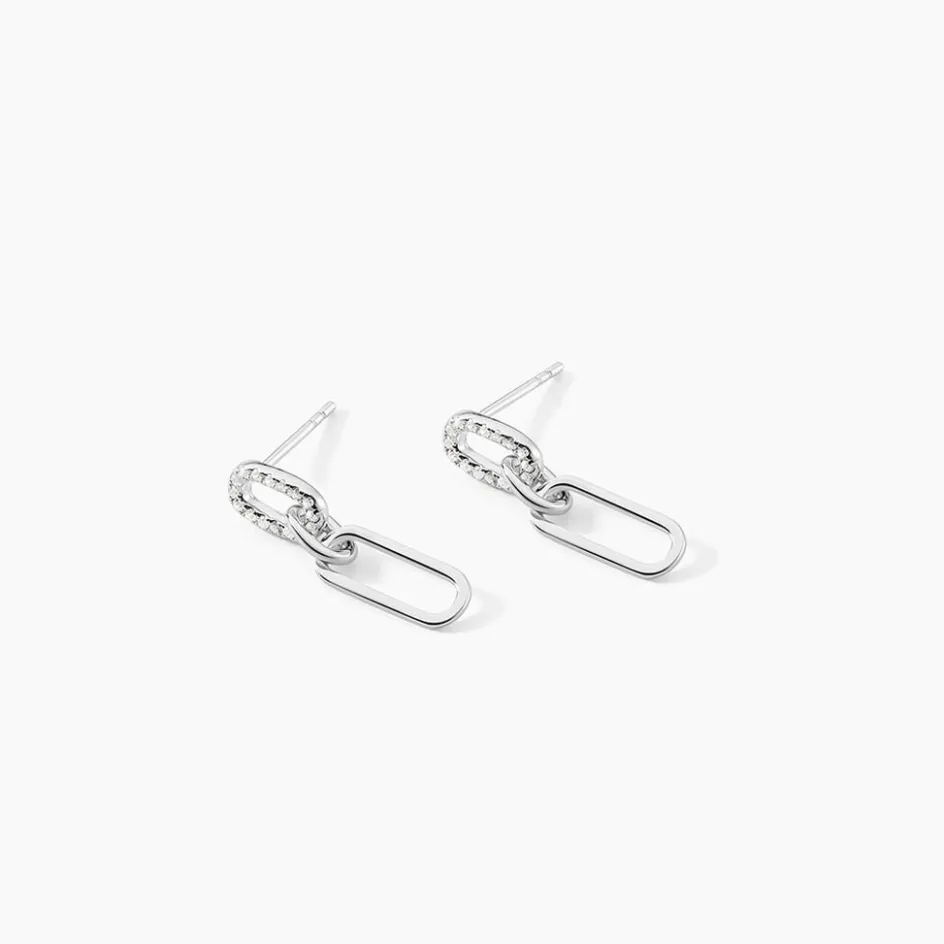Sale Histoire d'Or Boucles D'oreilles Pendantes Trait D'union Argent Blanc Oxyde