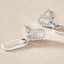 Sale Histoire d'Or Boucles D'oreilles Pendantes Trait D'union Argent Blanc Oxyde