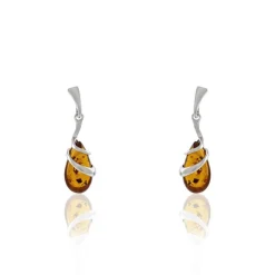 Best Histoire d'Or Boucles D'oreilles Pendantes Argent Blanc Melusine Ambre