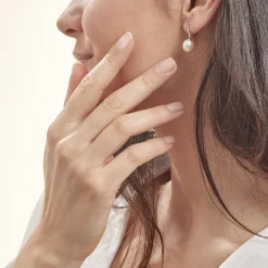 New Histoire d'Or Boucles D'oreilles Pendantes Coria Argent  Perle De Culture Et Oxyde