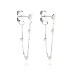 New Histoire d'Or Boucles D'oreilles Pendantes Polka Argent Blanc